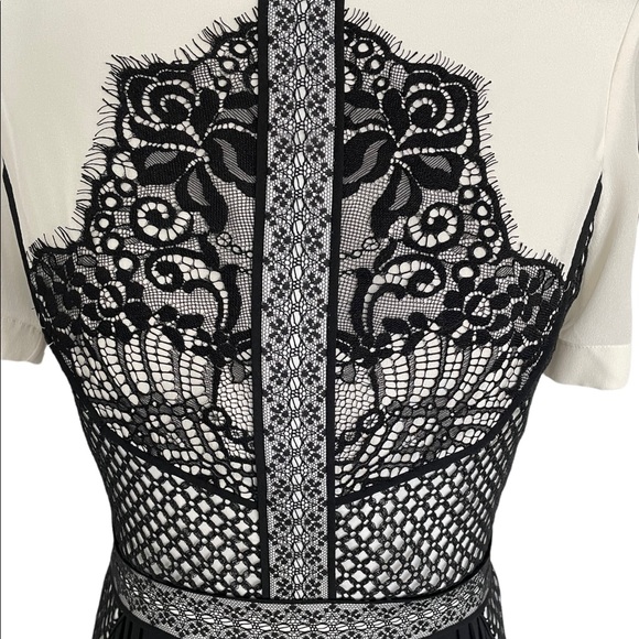 Karen Millen Short Sleeve Dress with Lace Appliqué and Pleated Skirt Size 4 - Picture 3 of 9